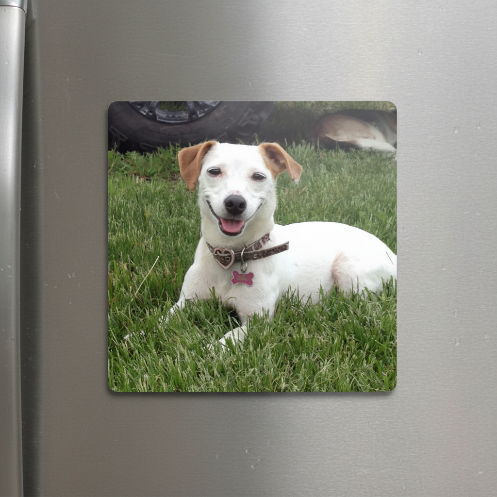 Dog magnet on fridge